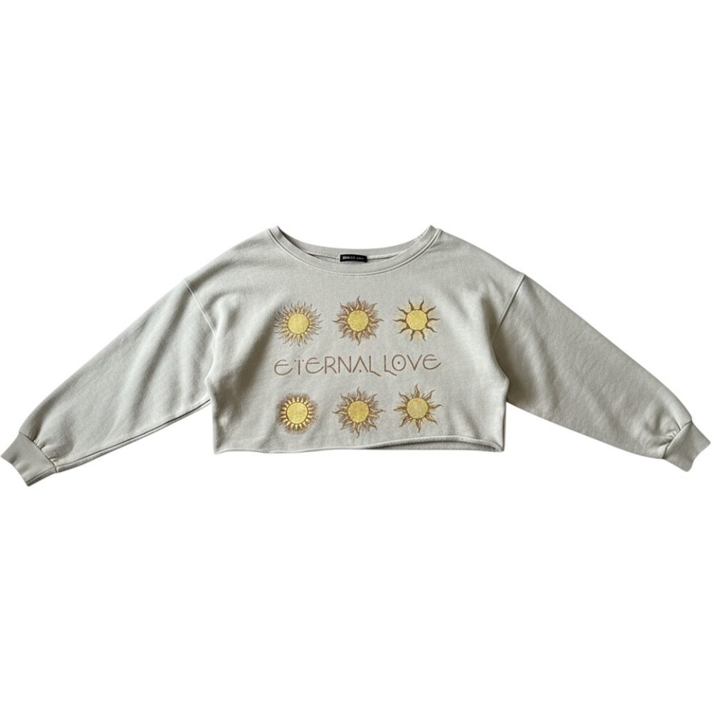 Forever 21 Cropped Long Sleeve Sweatshirt Eternal Love Sun Graphic Beige Size Sm